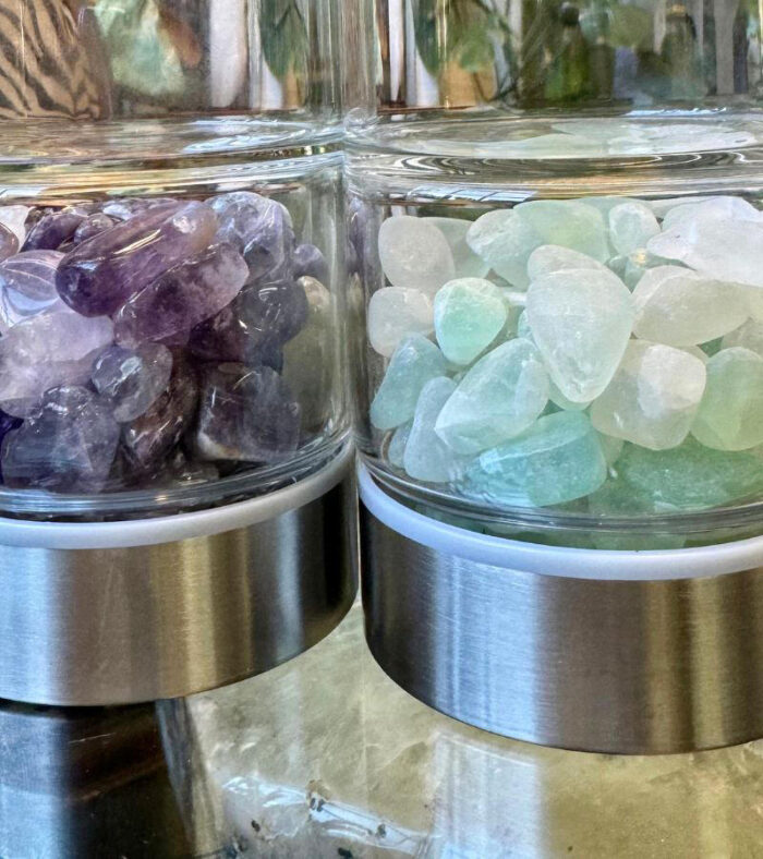 Amethyst & Flourite Crystal Gemstone Water Bottle Detalis