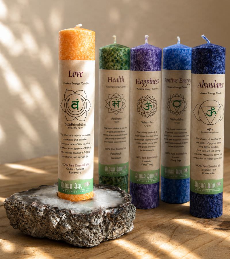 Love Chakra Pillar Candle on Agate Holder with Pillar Candles