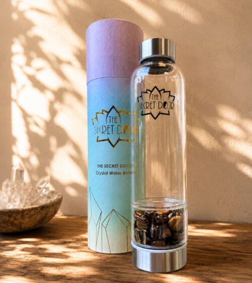 Tiger Eye Crystal Gem Water Bottle on table