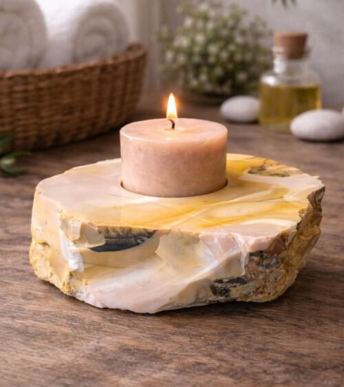 Mookaite Jasper Votive Candle Holder on Table