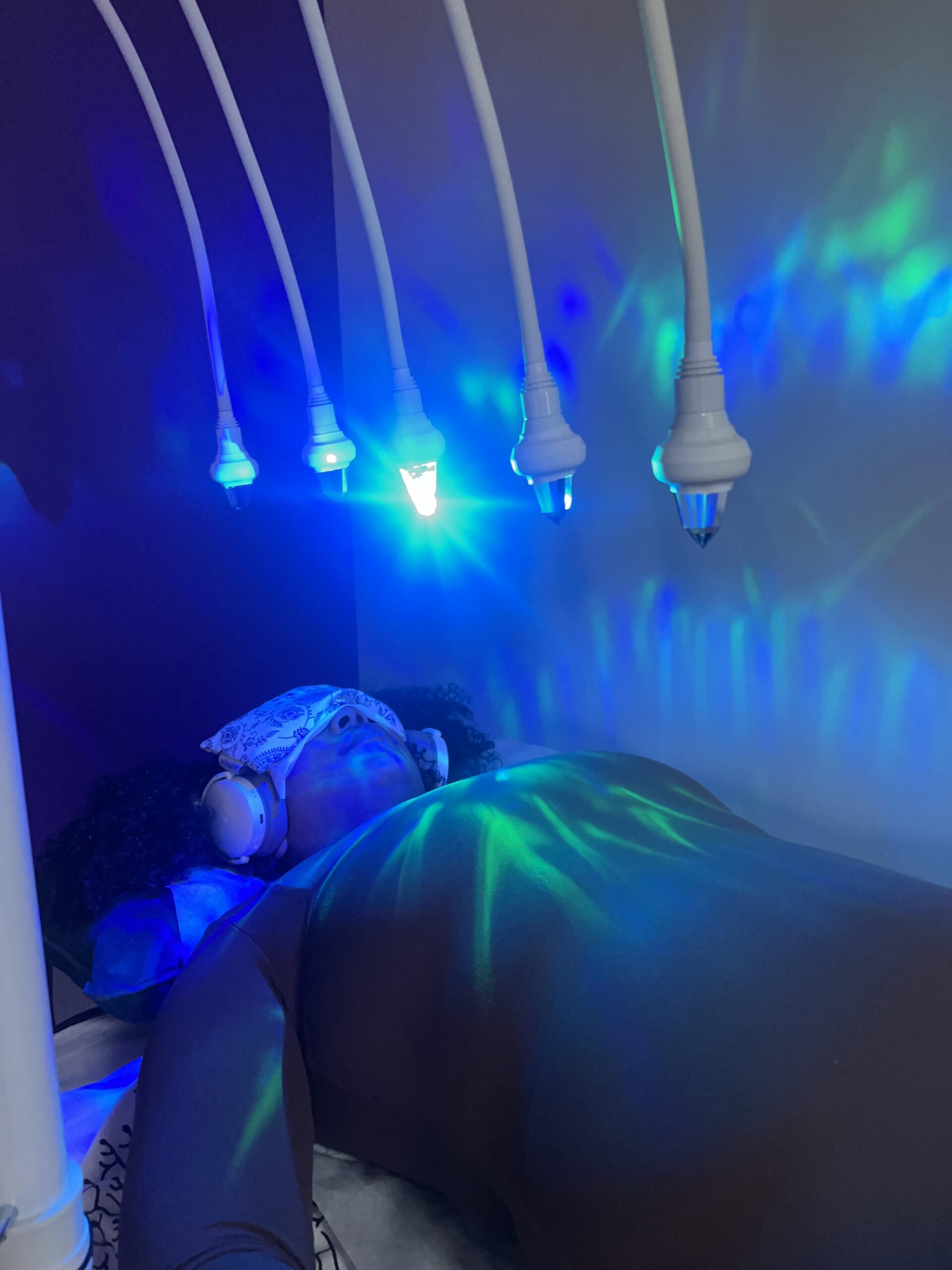 Blue light therapy in a holistic healing setting.