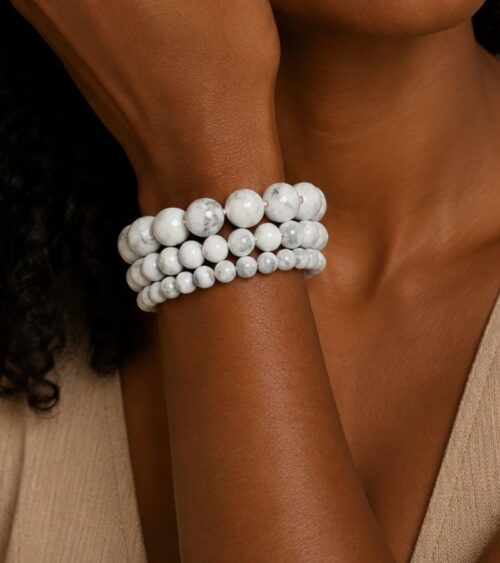 Close Up Howlite Crystal Bracelets on Model
