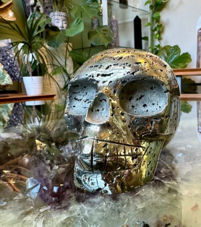 The Pyrite Skull is a powerful symbol of wealth, abundance, and resilience