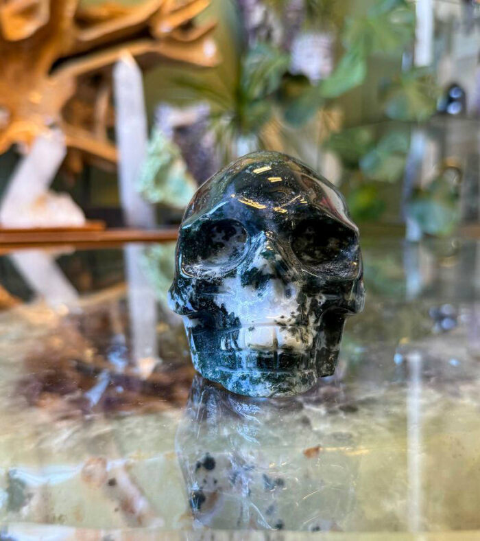 Moss Agate Crystal Skull