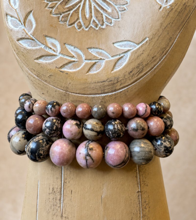 Rhodonite 6mm, 8mm, 10mm Crystal Bracelets