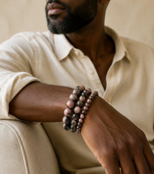 Rhondonite Crystal Bracelets On Male Model