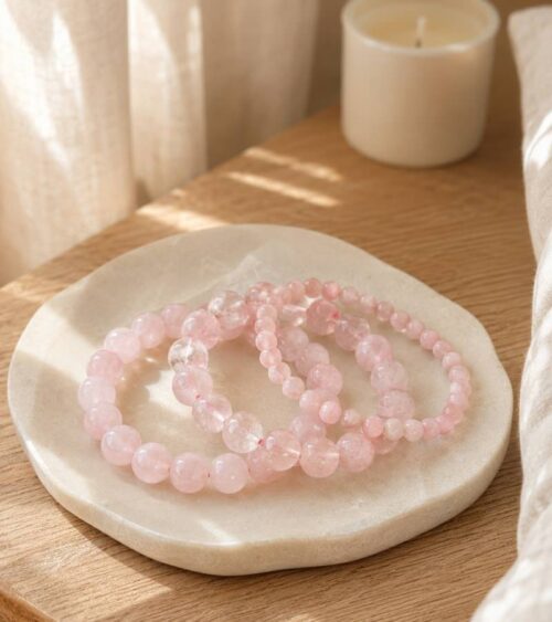 Rose Quartz Bracelets in Dish