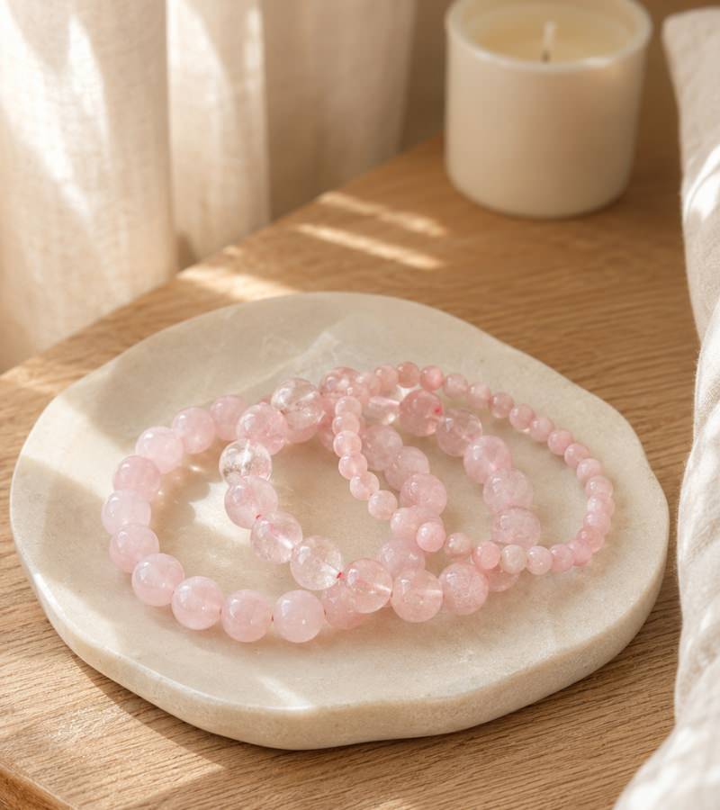 Rose Quartz Bracelets in Dish