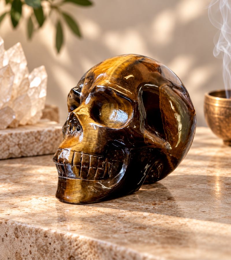 Tiger Eye Crystal Skull - Side View