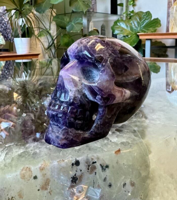 Chevron Amethyst Crystal Skull Details