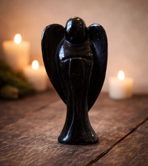 Black Obsidian Crystal Angel with Candles