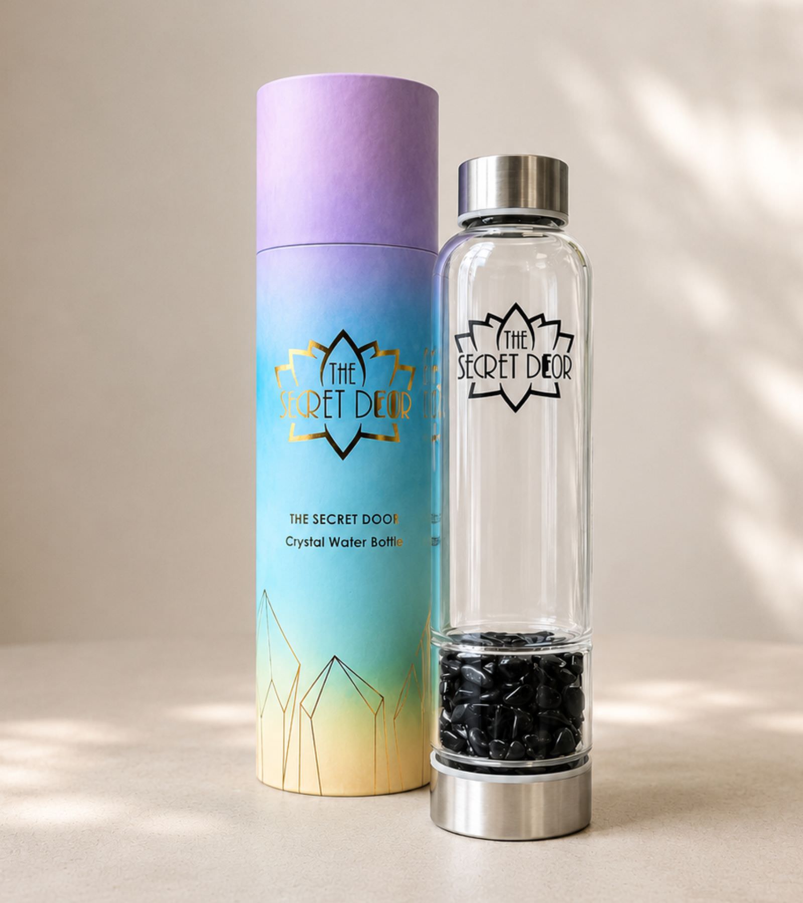 Black Obsidian Crystal Gemstone Water Bottle-1