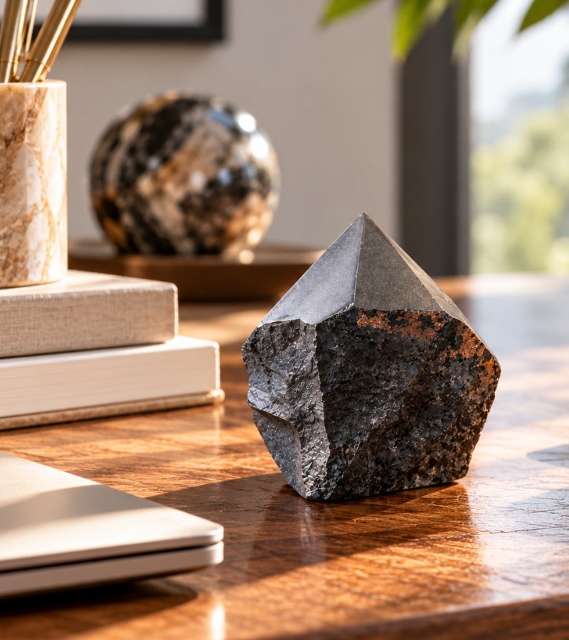 Raw Base Hematite Point On Desk
