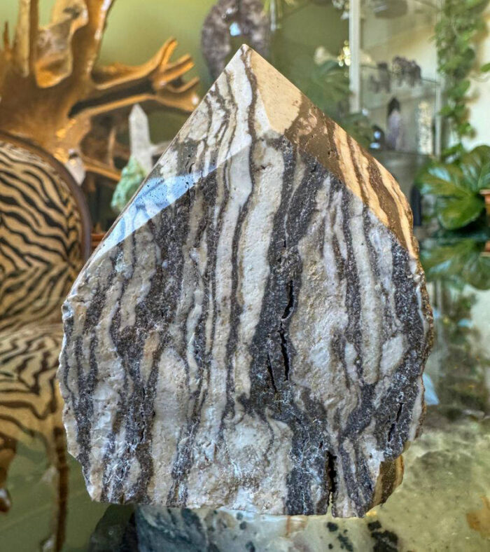 The Raw Base Zebra Jasper Point is particularly beneficial for those looking to cultivate resilience, bring balance to their life, and enhance their ability to manifest their intentions.