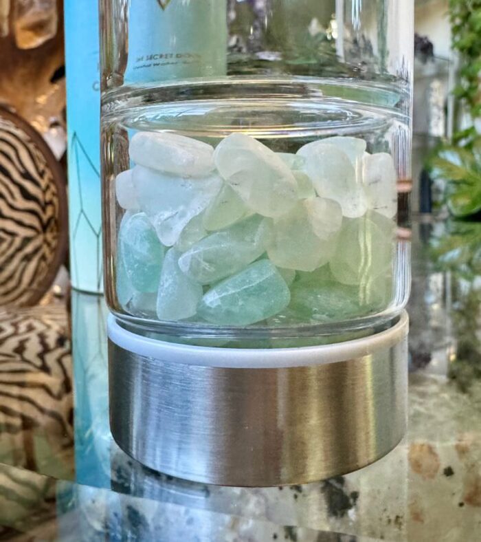 Flourite Crystals energizing water in Crystal Water Bottle