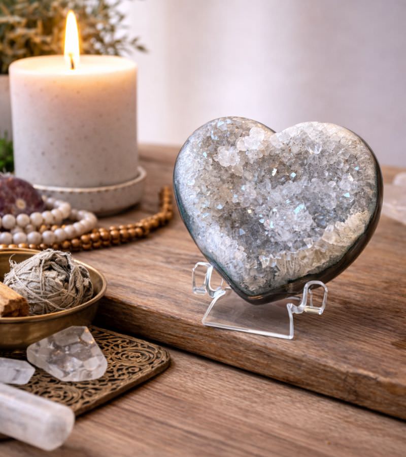 Druzy Agate Crystal Heart in Altar Space