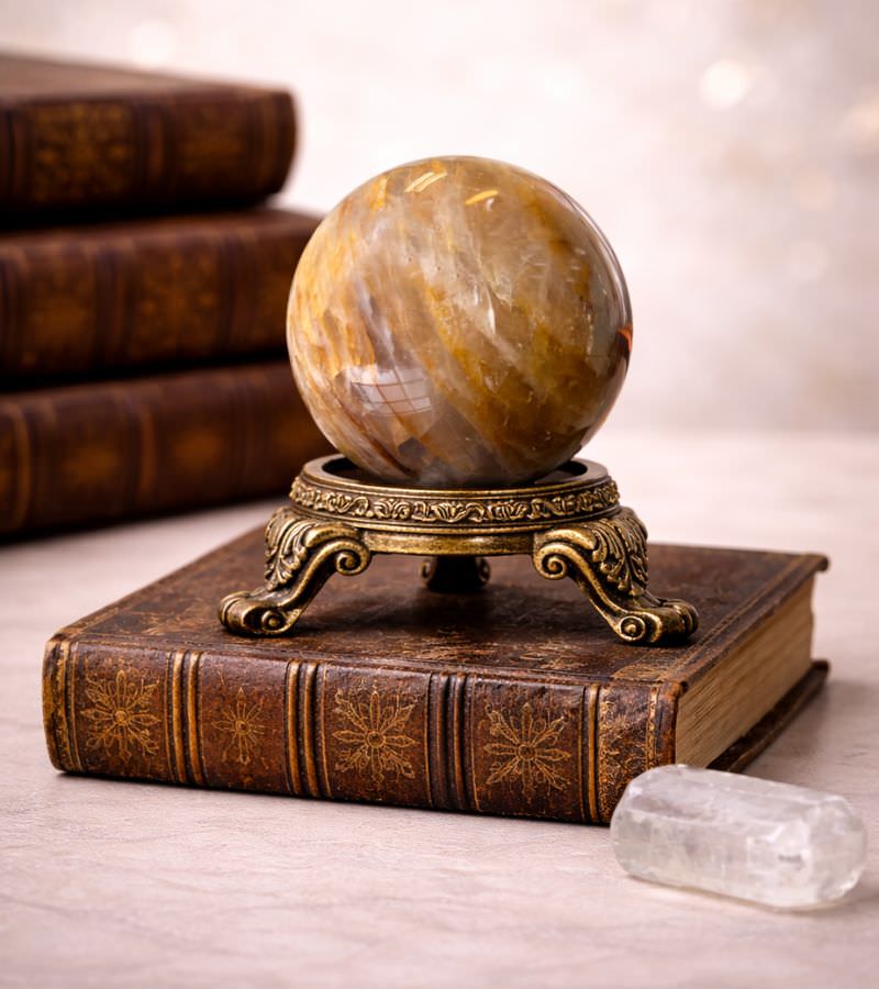 Golden Healer Sphere with Selenite olden Healer Sphere with Selenite