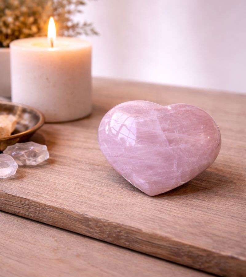 Rose Quartz Heart in Altar Space