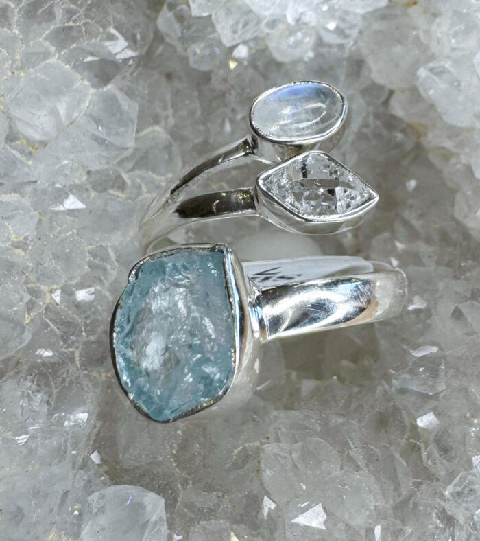 tanzanite, rainbow moonstone, pakimer diamond ring