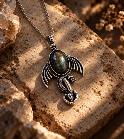 Men's Black Obsidian Dragon Pendant - Protection