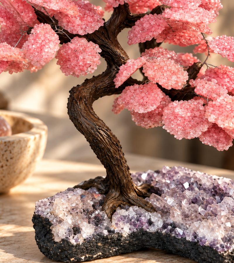 Close Up on Rose Quartz Enviornmental Gem Tree