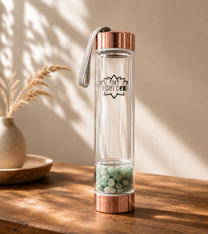 Green Aventurine Crystal Water Bottle Rose Gold