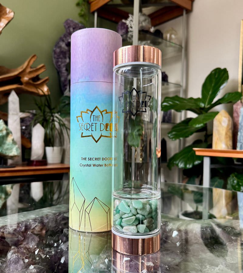 Green Avernturine Gem Water Bottle - Rose Gold