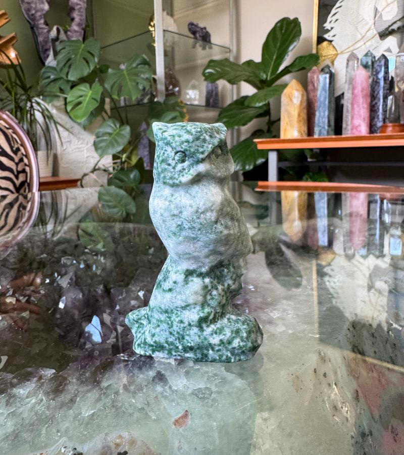 Moss Agate Perched Owl