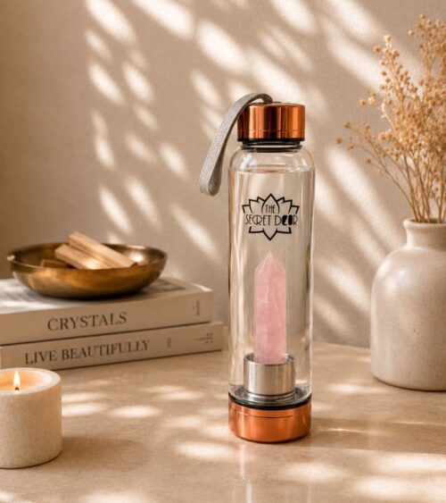 Rose Quartz Crystal Elixir Water Bottle with Palo Santo
