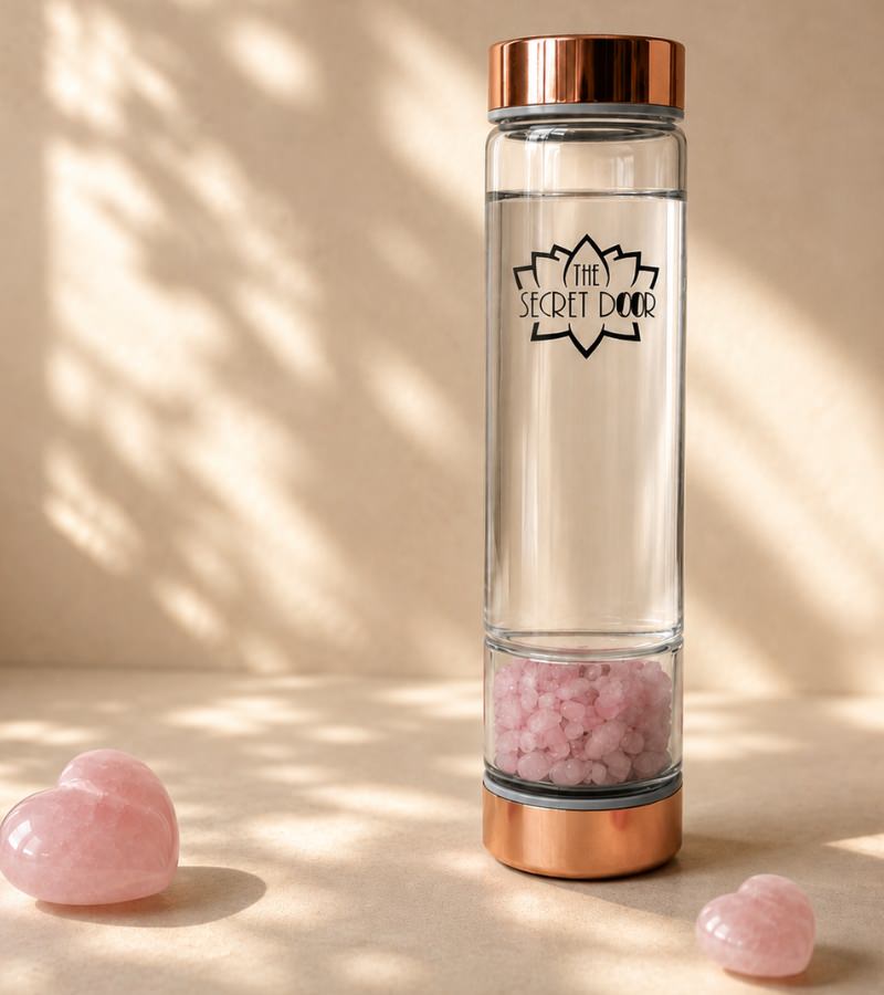 Rose Quartz Water Bottle With Rose Quartz Hearts