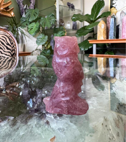 Strawberry Quartz Perched Owl