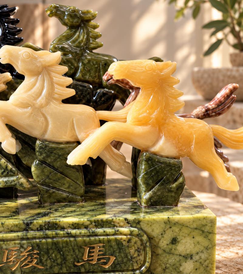 Close up Yellow Horse Jade Carving