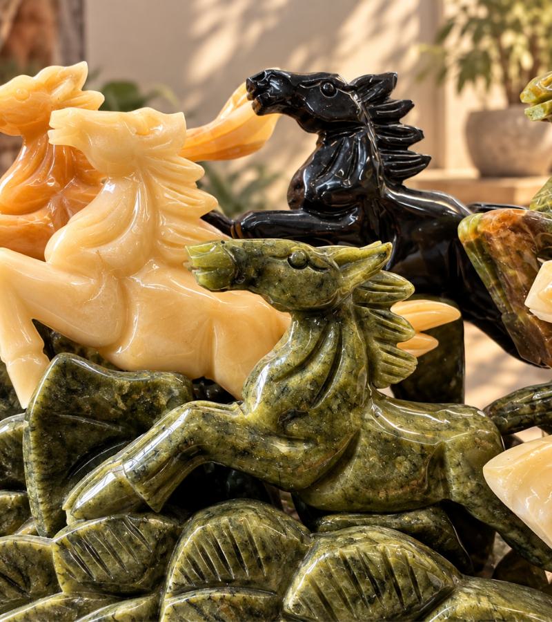 Details of Jade 8 Galloping Horses Carving