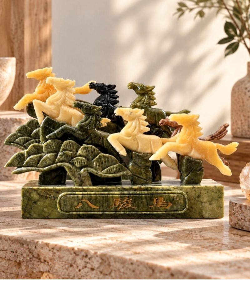 Jade 8 Galloping Horses Carving