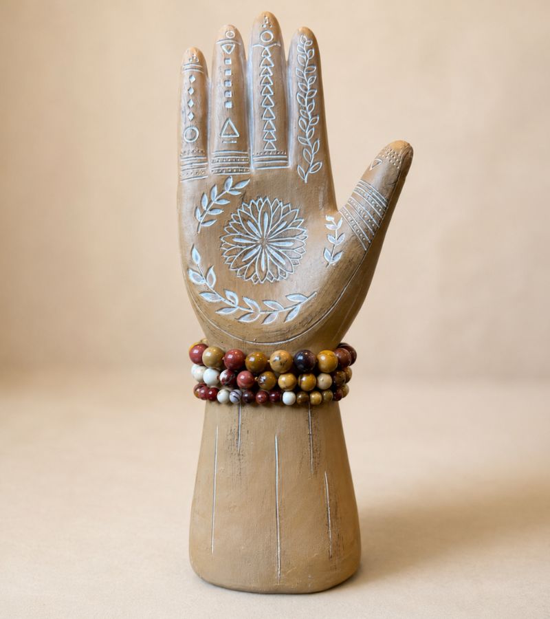 Mookaite Jasper Bracelets on Wood Hand