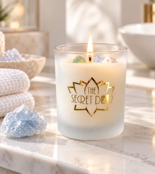Serenity Intention Candle On White Marble - The Secret Door